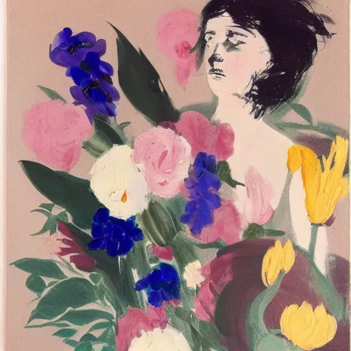 Prompt: incredible by gerda taro, by malcolm liepke. this illustration is a large canvas, covered in a wash of color. in the center is a cluster of flowers, their petals curling & twisting in on themselves. the effect is ethereal & dreamlike, & the overall effect is one of serenity & peace.