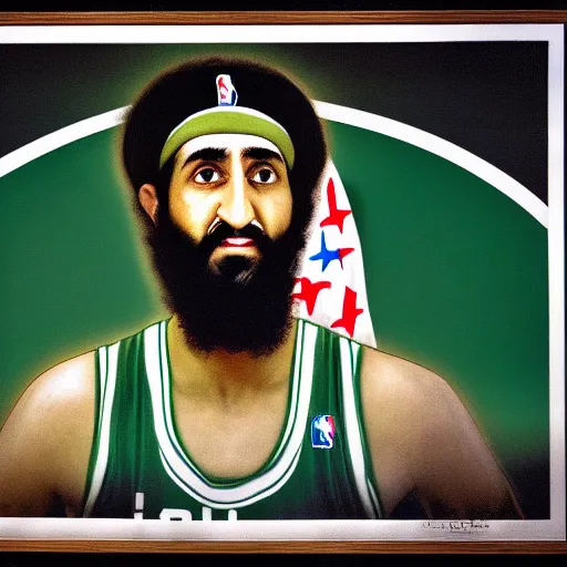 Image similar to facial portrait of osama bin laden shooting free throws, boston celtics