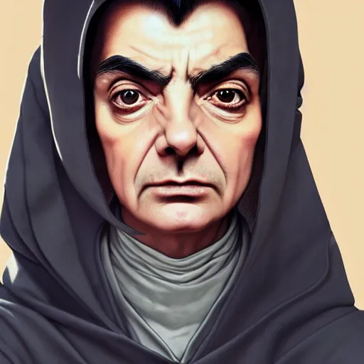 Image similar to mr. bean female, jedi master, wearing the traditional jedi robe, beautiful and uniquely odd looking, detailed symmetrical close up portrait, intricate complexity, in the style of artgerm and ilya kuvshinov, magic the gathering, star wars art