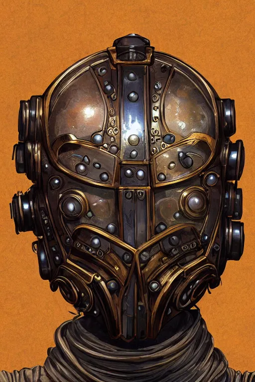 Image similar to steampunk helmet fantasy art mask robot ninja stylized digital illustration sharp focus, elegant intricate digital painting artstation concept art global illumination ray tracing advanced technology chaykin, howard