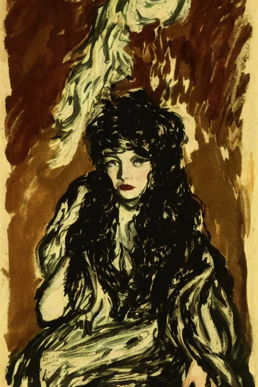 Image similar to portrait of hannah murray as delirium of the endless, the sandman by walter sickert, john singer sargent, and william open