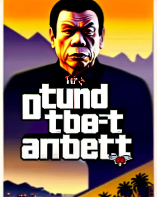 Prompt: duterte in gta v game box art by stephen bliss, no text, detailed cover artwork, gta v, gta v loading screen