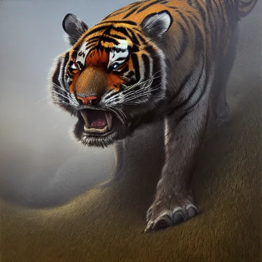 Prompt: tiger in style of dark souls by zdzisław beksiński