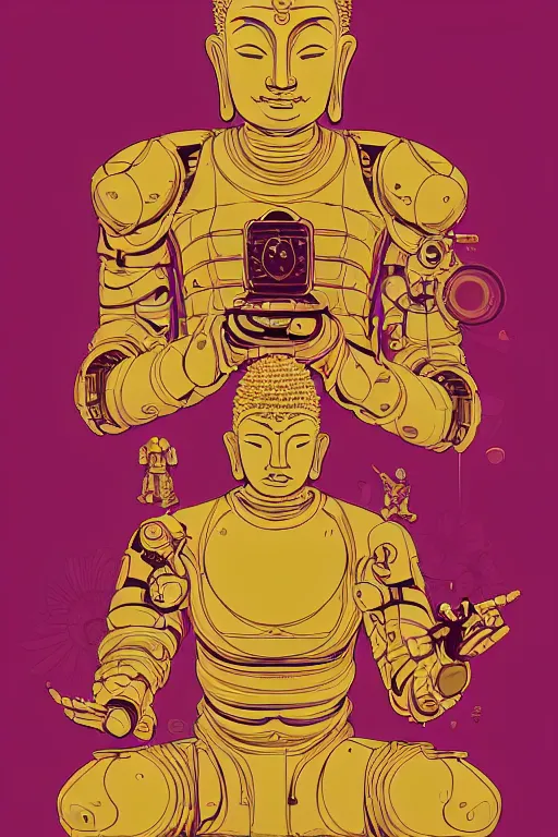 Image similar to a study of cell shaded Vector illustration of a cyborg robot buddha inside of a lotus flower , golden ratio, screen print poster, character concept art by character concept art by josan gonzalez, james jean, Mike Mignola, Laurie Greasley, highly detailed, sharp focus, sharp linework, clean strokes, motherboard, Artstation, deviantart, artgem