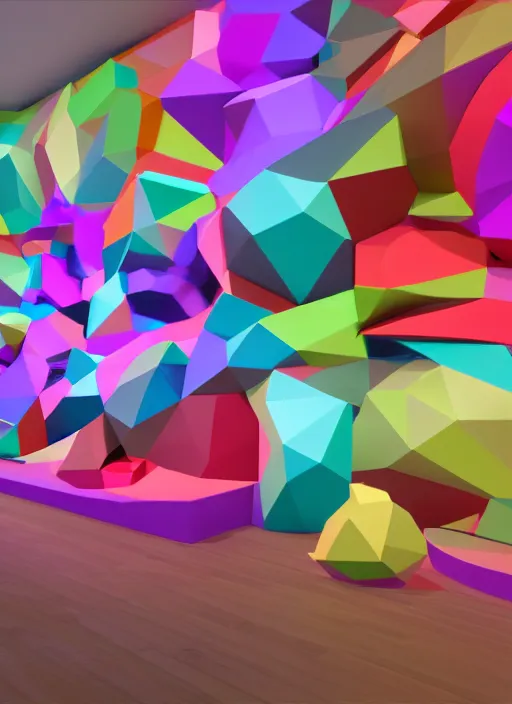 Prompt: : hyperbolic color abstract shapes art installation in museum zbrush dalle2 3d render unity unrealengine octane