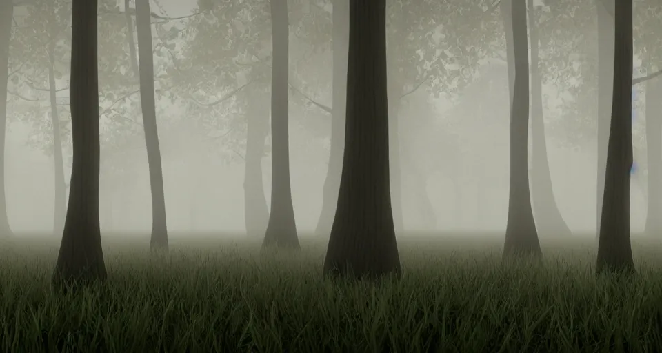 Prompt: a 3d render of a creepy foggy forest, by pixar