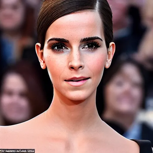 Image similar to a woman who is a genetic combination of kim kardashian and emma watson face and upper - body focus