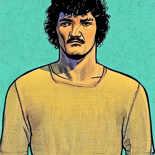 Image similar to “ pedro pascal retro minimalist portrait by jean giraud, moebius starwatcher comic, 8 k ”