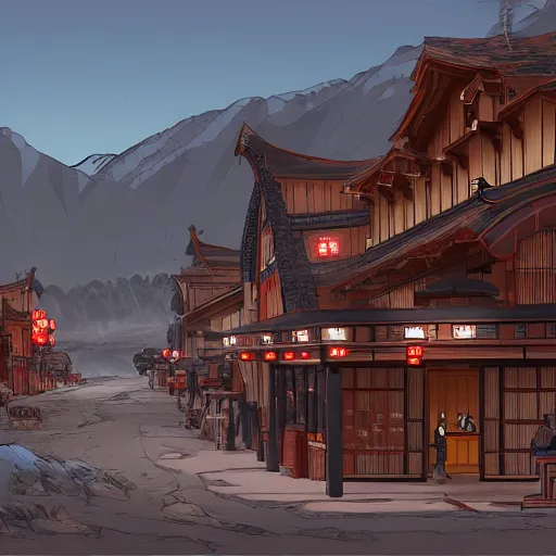 Image similar to Detailed American Old western town with Edo japanese design; trending on artstation