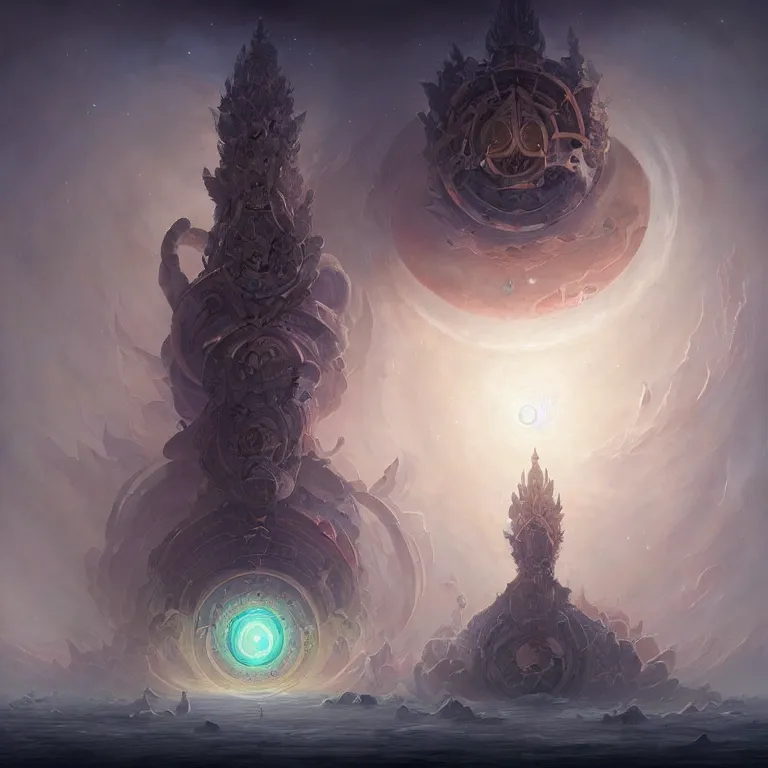 Image similar to Giant Floating Circular Ancient Sacred Sublime Cosmic Structure by Peter Mohrbacher