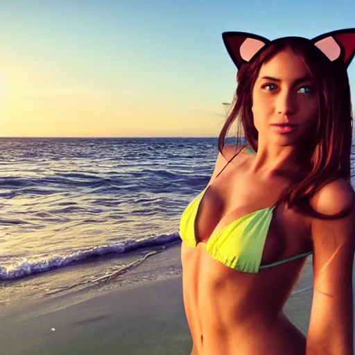 girl with cat ears in two piece swi - OpenDream