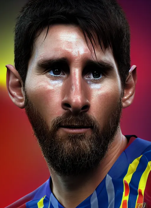 Image similar to portrait of ((cute)) crying Messi, photorealistic, 35mm, close-up, Octane render, trending on Artstation, 4k, 8k, highly detailed, digital art