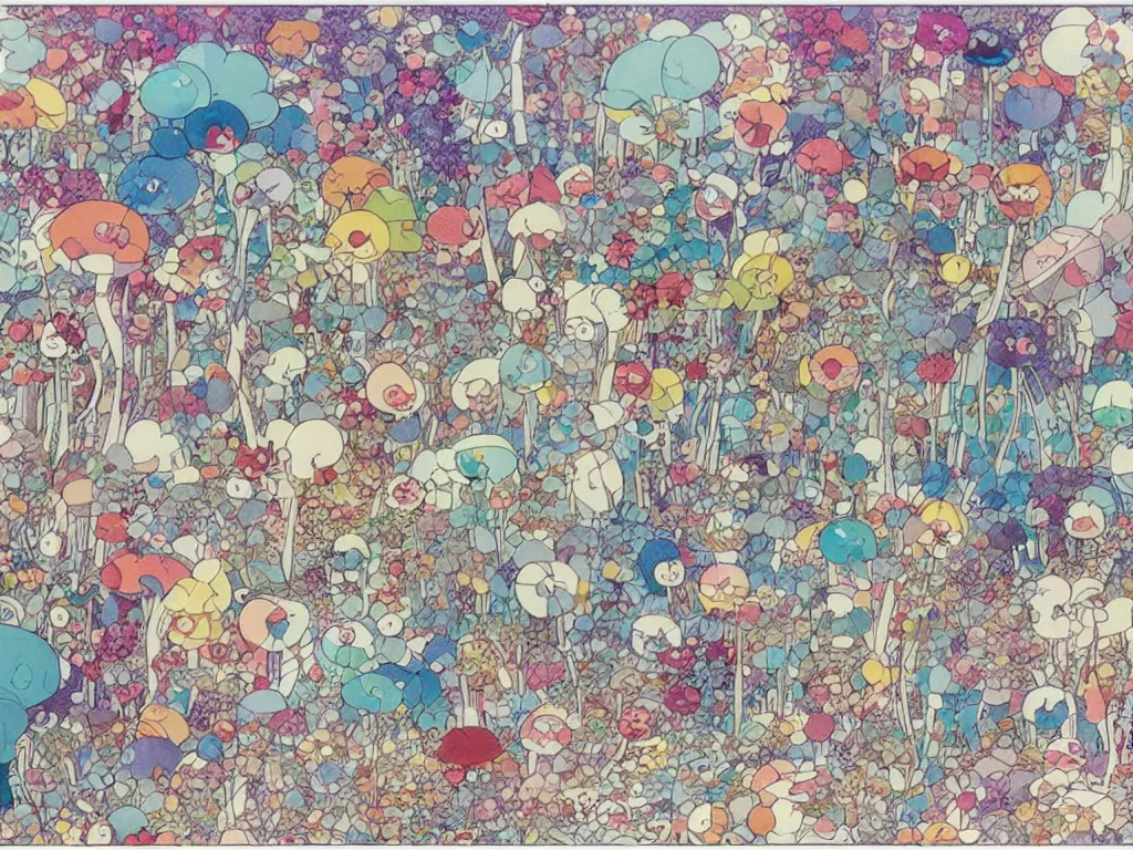 Prompt: colorful blueprint sideview of a fairytale forest, illustration, concept art, colorful, beautiful, studio ghibli, hayao miyazaki, takashi murakami, alfons mucha, manga, cute and adorable
