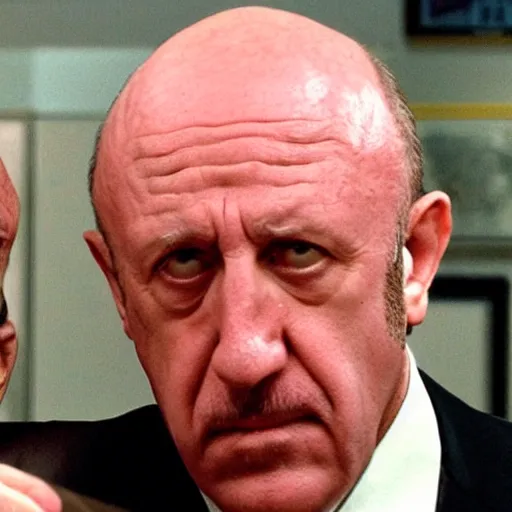 Prompt: mike ehrmantraut eats saul goodman