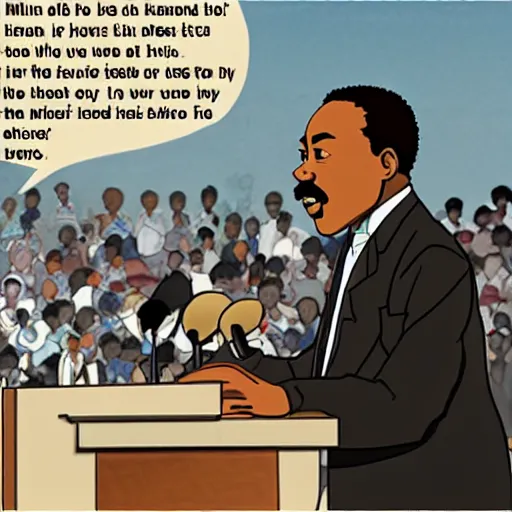 Prompt: “martin Luther king giving his famous speech, art by studio ghibli”