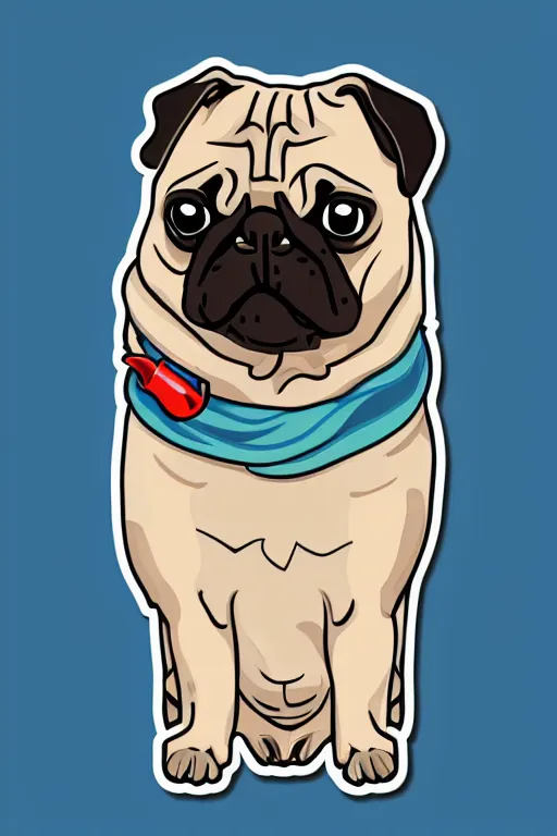 Image similar to Pug as a serial killer, sticker, colorful, illustration, highly detailed, simple, smooth and clean vector curves, no jagged lines, vector art, smooth