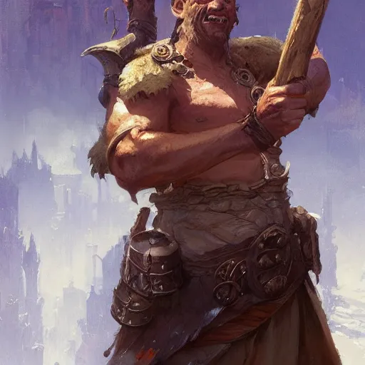 Prompt: a friendly orcish merchant, fantasy character portrait by greg rutkowski, gaston bussiere, craig mullins