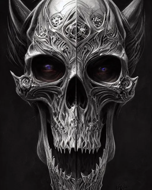 Image similar to fractal skull horse by giger, deep focus, d & d, dark fantasy, intricate glow accents, elegant, highly detailed, digital painting, artstation, concept art, matte, sharp focus, 8 k 3 d, hearthstone, art by artgerm and greg rutkowski and alphonse mucha