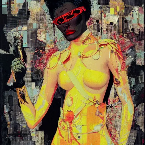 Prompt: grace jones as a cyberpunk assassin, in the style of adrian ghenie esao andrews jenny saville surrealism dark art by james jean takato yamamoto