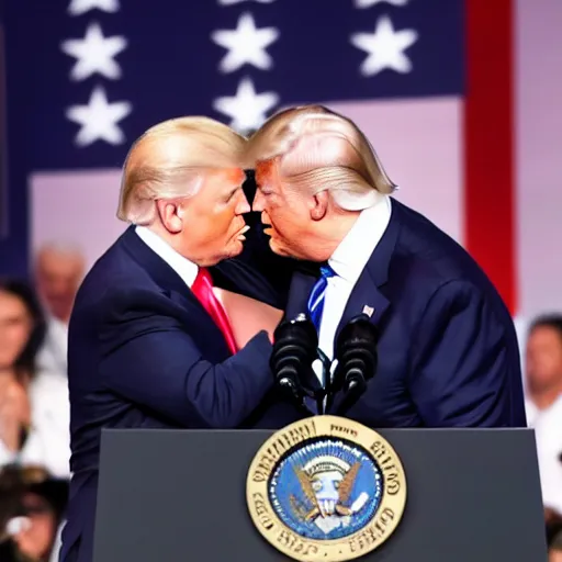 Prompt: Joe Biden passionately making out with Donald Trump