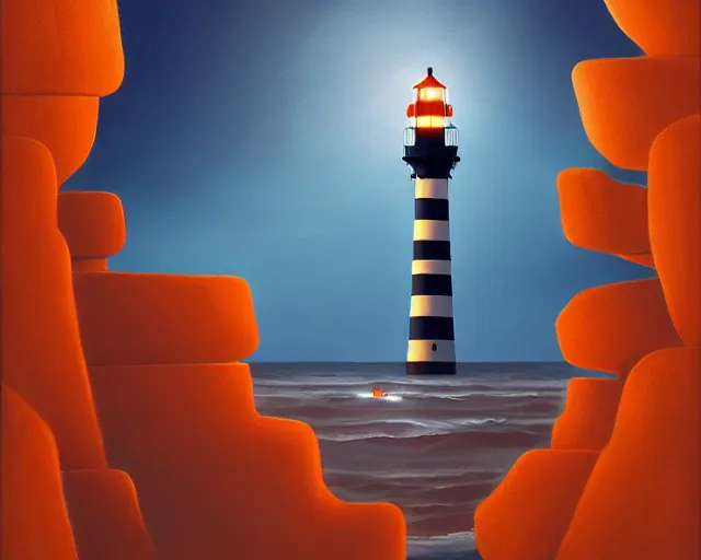 Image similar to painting of lighthouse in the sea by goro fujita, cinematic shot, exquisite lighting, clear focus, brush stroke, plain background, soft painting