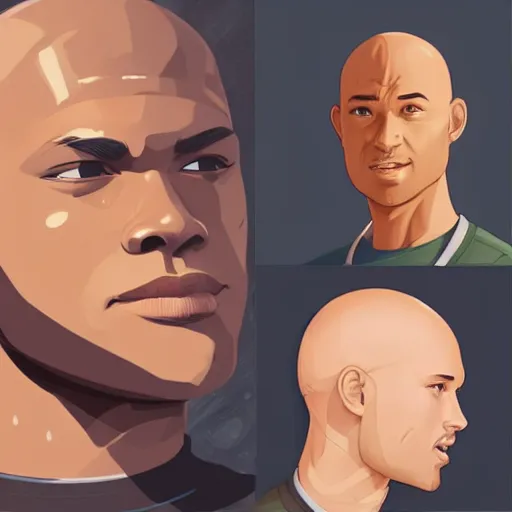 Image similar to a bald terrence boyd as a saint with halo, clean cel shaded vector art. shutterstock. behance hd by lois van baarle, artgerm, helen huang, by makoto shinkai and ilya kuvshinov, rossdraws, illustration,