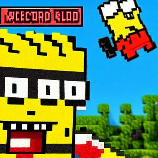 Image similar to spongebob in minecraft, pixelated