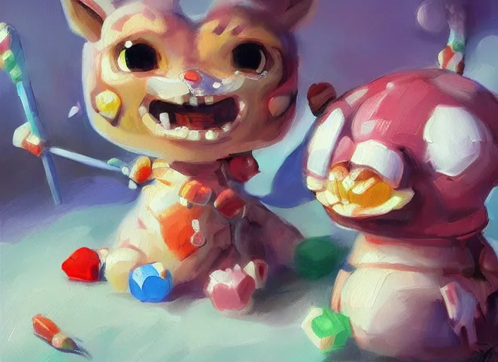 Prompt: concept art of cute candy characters, oil painting by jama jurabaev, extremely detailed, brush hard, artstation, for aaa game, high quality, brush stroke