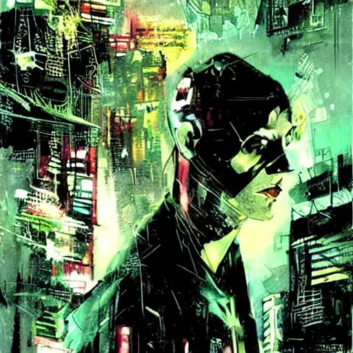 Image similar to cyberpunk dreaming by dave mckean and bill sienkiewicz