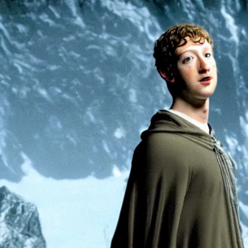 Image similar to a film still of mark Zuckerberg in lord of the rings, high quality