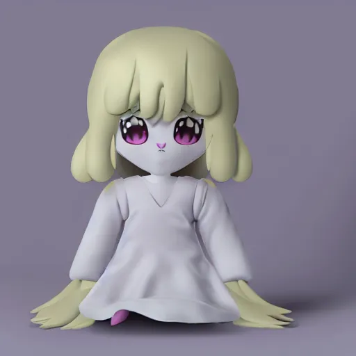 Image similar to cute fumo plush of a girl who summoned an imaginary friend using an ouija board, ghost, outline glow, vray