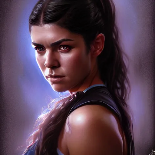 Image similar to digital art, portrait of octavia blake in the 100 tv show, by artgerm, by krenz cushart, by peter kemp, by ross tran