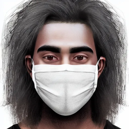 Prompt: professional digital art of a young adult man with slightly long hair wearing a black face mask and a form-fitting dark sweatshirt with dark sweatpants, high quality, HD, 8K, highly detailed, award-winning, fantasy, quiet