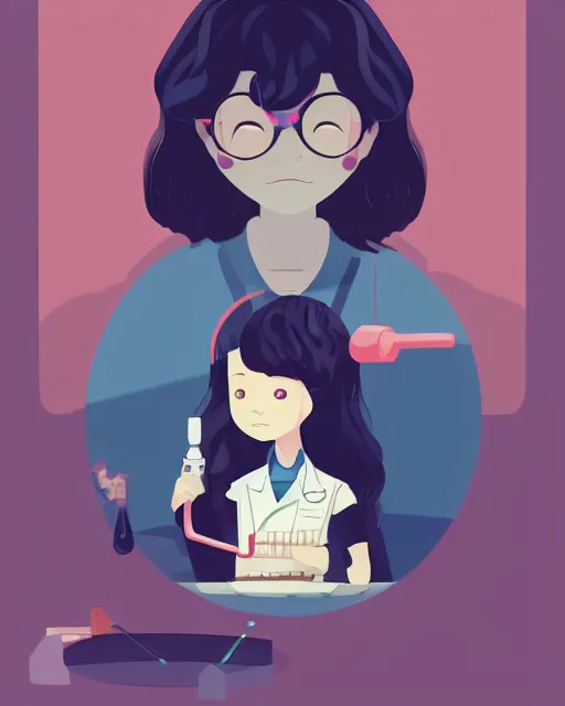 Image similar to a little girl is doing a science experiment. clean cel shaded vector art. minimalist illustration art by lois van baarle, artgerm, helen huang by makoto shinkai and ilya kuvshinov, rossdraws