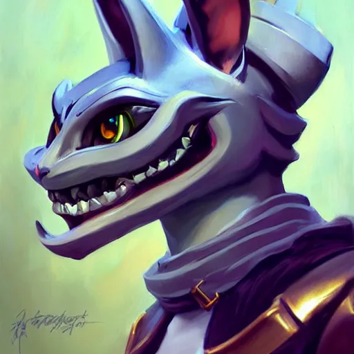 Image similar to greg manchess portrait painting of armored cheshire cat from alice in wonderland as overwatch character, medium shot, asymmetrical, profile picture, organic painting, sunny day, matte painting, bold shapes, hard edges, street art, trending on artstation, by huang guangjian, gil elvgren, ruan jia, randy vargas, greg rutkowski