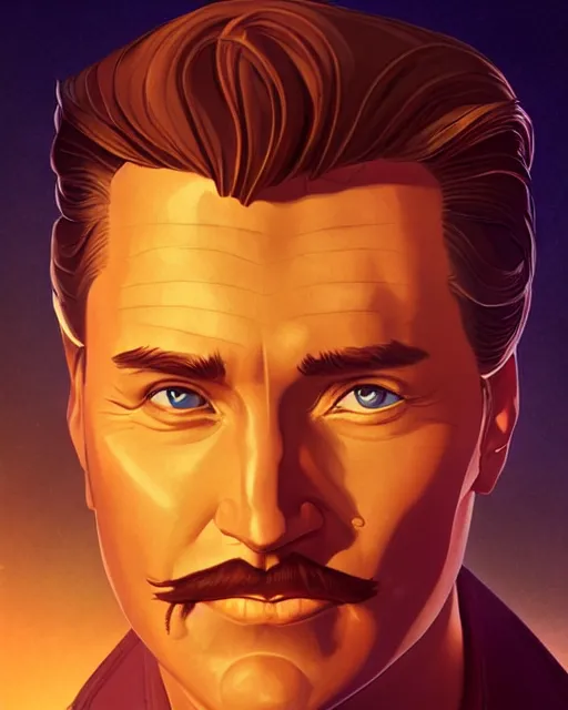 Image similar to Errol Flynn as a scientist. 1980s dystopian Soviet Russia, propaganda screens. Unreal engine, fantasy art by Lois van Baarle. Faithfully depicted facial expression, perfect anatomy global illumination, radiant light, detailed and intricate environment