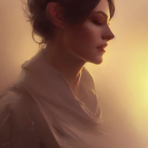 Image similar to staring at a computer screen, fog, volumetric lighting, intricate, elegant, highly detailed, digital painting, artstation, concept art, smooth, sharp focus, illustration, art by artgerm and greg rutkowski and alphonse mucha