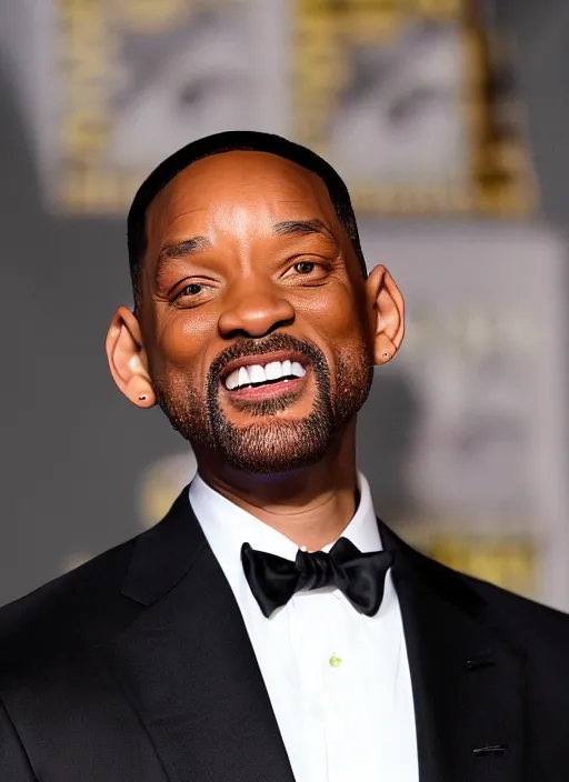 Prompt: Will Smith in a suit with an enormous hand