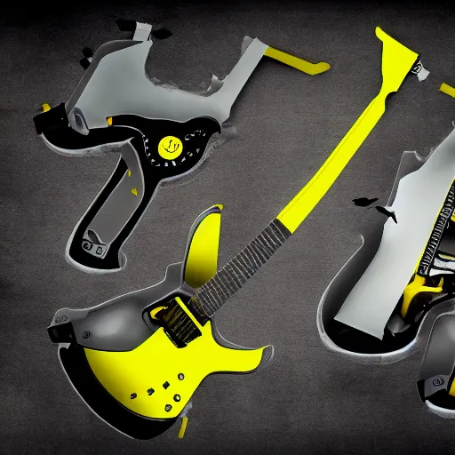 Image similar to black Pistol with yellow hydraulic parts concept art, white background