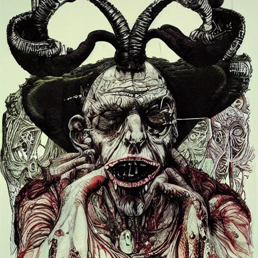 Image similar to Graphic Illustration, Creative Design, Baphomet, Biopunk, Body horror, by Ralph Steadman, Francis Bacon, Hunter S Thompson