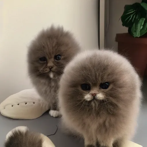 Prompt: photo of cute puffballs that look like cat heads