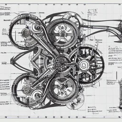 Image similar to a concept of a detailed and intricate design of a mechanical deconstructor 3 d design, great finesse organic hyper detailed, engineering blueprints, technical drawings, calculus, stained paper,