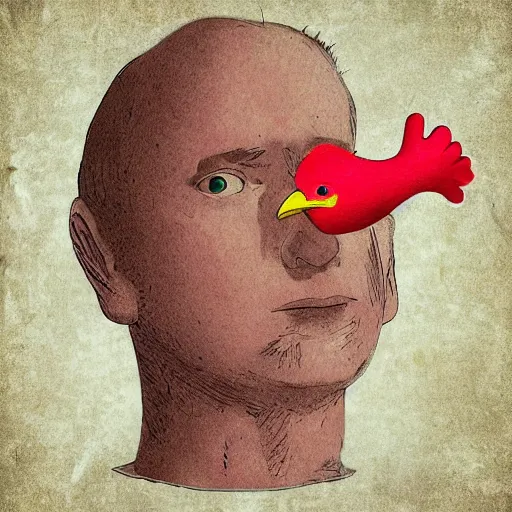 Image similar to prisoner without head but with a chicken head
