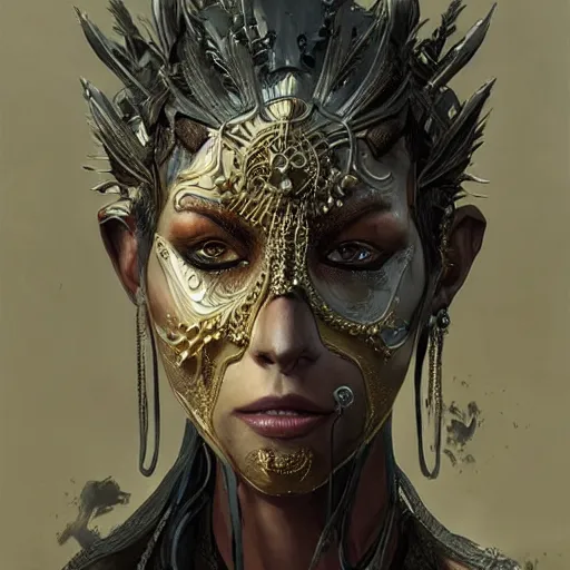 Image similar to Very very very very highly detailed epic avatar of face with venetian mask, intricate, dystopian, sci-fi, extremely detailed, digital painting, artstation, concept art, smooth, sharp focus, illustration, intimidating lighting, incredible art by Artgerm Anton Pieck and Greg Rutkowski and Jakub Rozalski