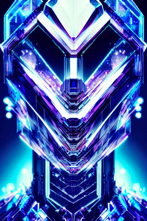 Prompt: hyperrealism, dreamland of chinese, ghost, sharp, slender and densely arranged teeth, futuristic, art deco, expressive, dystopian, cyberpunk, mecha, halfturn portrait of a big crystal face made of crystals half - turn, ominous, intricate, oc rendered, concept art, 4 k, sharp focus