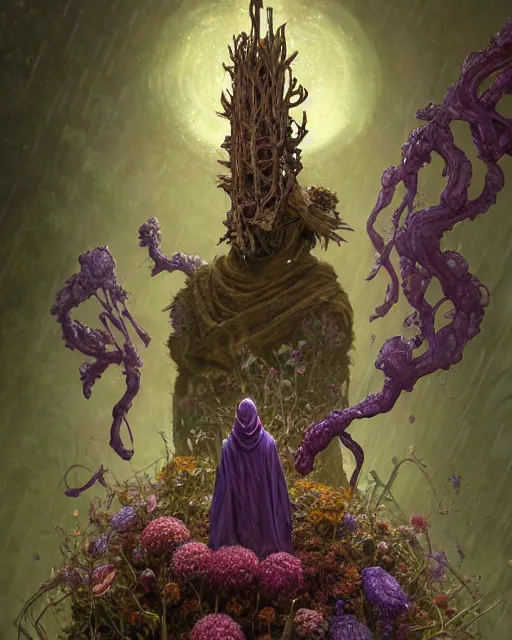 Image similar to the platonic ideal of flowers, rotting, insects and praying of cletus kasady carnage thanos davinci nazgul wild hunt chtulu mandelbulb ponyo heavy rain bioshock, d & d, fantasy, ego death, decay, dmt, psilocybin, concept art by randy vargas and greg rutkowski and ruan jia and alphonse mucha