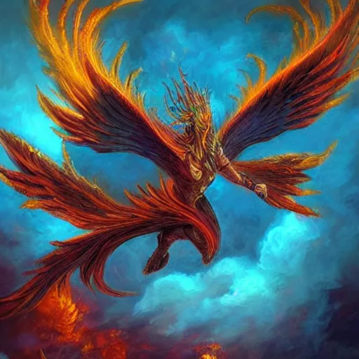 Image similar to fantasy art phoenix rising from ashes