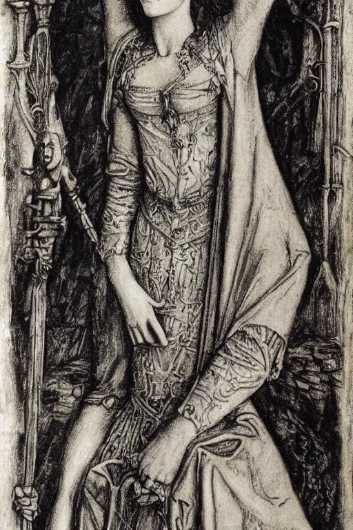 Image similar to realistic medieval etching of emma watson, high detail, elaborate composition, quality draughtmanship, detailed faces. by austin osman spare, occult art, alchemical diagram