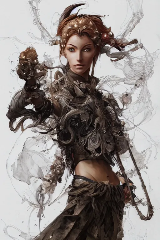 Image similar to A masterpiece portrait of a Incredibly beautiful queer Syberian post apocalyptic shaman girl . medium shot, intricate, elegant, highly detailed. trending on artstation, digital art, by Stanley Artgerm Lau, WLOP, Rossdraws, James Jean, Andrei Riabovitchev, Marc Simonetti, Yoshitaka Amano