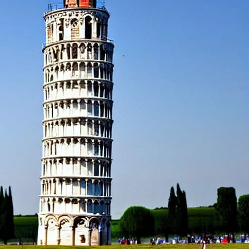 Prompt: Leaning tower of pisa cracked in half